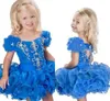 2015 Lovely Blue Ball Honeds Girl039S Теглевые платья с плеча с хрустальными бусинами с коротким рукавом с короткой девчонкой без обратного рукава D8569586