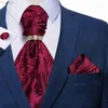 Neck Ties Burgundy Red Paisley Men Vintage Ascot Tie Wedding Formal Cravat Ascot Luxury Necktie Hanky Cufflinks Ring Set For Party DiBanGu 240407