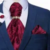 TIE CORCO BARGNO ROSSO ROSSO PAISLEY MEN VINTAGE ASCOT TRATTO FORMALE FORMALE FORMALE CRAVAT ASCOT ASCURO CACKTIE HANKY GUFFLINKS RINGHI SETTO PER PARTY DIBANGU 240407