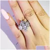 Обручальные кольца обручальные кольца 2023 Choucong Brand Luxury Jewelry 925 Sterling Sier Marquise Cut White Topaz CZ Diamond Eternity Women En Dhxr0