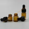 Bottiglie di conservazione 1 ml/2 ml/3 ml bottiglia di olio essenziale di vetro marrone/ambra con anello di plastica nero coperchio di gomma nero/bianco.Mini o campione