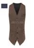 2019 Rustieke bruiloft Bruine wol Tweed Vest mannen Brits stijl bruidegomvesten op maat gemaakte heren pak vesten prom bruiloft waastheren heren dr4803305