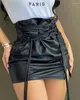 Jupes Jupe de moto pour femmes 2024 Summer Dernière mode Urban Style Lace Up High Taist Pu Leather Mini Slit polyvalent