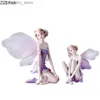 Arts et artisanat Sculpture Anel Flower Fairy Doll Resin Crafts Ornements Fairy Irl Win Feather Swin Handmade Childrens Room Home Decoration2447