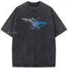 Men's T Shirts Whale Geometry Unisex Washed T-Shirt 2023 Novelty 230G Cotton Summer Bleached Tshirt Funny Casual Loose Bleach Tops Tee Bawei963