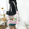 Shopping Bags Kawaii Printed Peach And Goma Eating Salad Tote Bag Portable Canvas Shopper Shoulder Handbag