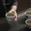 Zestawy herbaveware Wizamony Ancient Green Grey Tire Ręcznie malowany herbata Niebieska i biała ceramiczna filiżanka duża malarstwo krajobrazowe literackie mistrz