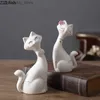 Arts and Crafts Creative Simulation Animal Sculpture Cat Cartoon Statue Couples Ceramic Animal Crafts Ornaments Home Decoration Childrens RoomL2447