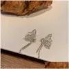 Charm S925 Sier Nadel Korean Super Fairy Butterfly Zirkon Strsestone Quasten Ohrringe Asymmetrische kleine Drop -Lieferung Schmuck DHBLF OTPXV