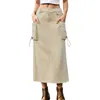 Jupes vintage cargo crayon jupe denim faldas femmes basse taille cordon de taille rétro long jean droit solide divisé solide
