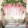 Fleurs décoratives 12 pcs 110 cm Wisteria fleur artificielle suspendue Garland Vine R Silk Ivy Rattan pour la maison Mur Garden décor fausses plantes