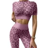 Suisses de survêtement féminines Suit de yoga sans couture Saisie de fitness féminin Primpard Print à manches courtes Crop Top Top Terre Hip Lift Pantal