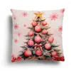 Pillow 45CM Christmas Pillowcase Cartoon Printed Cover Pink Linen Home Bedroom Ornaments Year Xmas Decoration