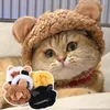 Hundkläderbjörn Plush Head Cover Cat Cap Pet Headgear Wear Supplies Hat Kitten Puppy Cosplay Winter Warm Costume