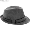 Wide Brim Hats Bucket denim Fedora womens hat black jazz Trilby Panama gentleman gangster British retro elegant yq240407