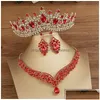 Hochzeit Schmucksets Schmucksets Kmvexo Wunderschöne Kristall ab Braut Mode Tiaras Ohrringe Halsketten Set für Frauen Kleid Crown Drop D DHJP4