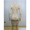 Stage Wear Sparkly Rhinestones Pearls Transparent Short Dress Birthday Celebrate Performance Costume Y Women Dance Drop Delivery Appar Dhylv