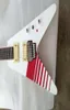 Buckethead Custom KFC White Flying V Guitare électrique Floyd Rose Tremolo Bridge Locking Nut Red Killswitch Button Red Neck Bind1880578