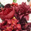 Fleurs décoratives têtes de soie artificielle 17 pcs avec baies de feuille DIY DÉCORD DE Valentin de la Saint-Valentin Rose Rose Dahlia Bouquet Fausse Fleur