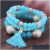 Braccialetti Charm Bohemian 3pcs set perle a ciondoli per nappa per donne simulate di gioielli perle Bracciale femminile boho273t drop drop delivery dhqrr otmxj