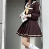 Vêtements Ensembles plissés jupe jk uniforme trois lignes de marin marron Suit écoliers japonais tenues graduation femme anime cos costumes