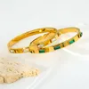 Bangle Tarnish Free Statement Texture 18k Gold Plated Oval Handmade Chain Armband Green Whith Stone Cubic Zirconia Bangles for Women