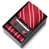 Neck Ties Mens Wedding Tie Pocket Square Musflinks Set Set Englace Box Grey Mens свадебные аксессуары C240412