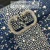 Designer di alta qualità Tote Bag Domenna Denim Blue Crystal Diamond Button Monocroma in pelle Monocromata Borsa Luxuria 10A Purple