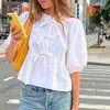 Blouses pour femmes Kawaii Front Bowknot Blouse Top Elegant Dame T-shirt Loose Cardigan Vintage Streetwear Y2K Aesthetic Fairycore Crops Tops