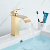 Zet Senlessen waterval badkamer kraan wastafel kraan dek gemonteerd vaartuig wastafels hete koude water mixer kraan, zwart/chroom/goud