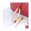 Bangle Classic Love Jewelry Bracelet Designer for Women Luxury Braclet Gold Gold Rose Charml estreito 316L Aço inoxidável fl of Diamo dhxm5