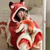 Hemkläder Plush Pyjamas Womens Pyjamas Winter Warm Casual Hooded Pyjamas Söt Anime Fox Rollspel Set Flanell Pajamasl2403