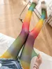 Femmes de chaussettes collants bas de collants arc-en-ciel minces minces nouilles personnalisées coloré de printemps