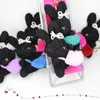 Keychains Lanyards Bowtie Curly Rabbit Keychain Söt plysch Animal Custom med Pocket Pendant Fashion Accessories Q240403