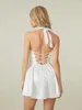 Casual Dresses Wsevypo Fairy Sweet White Halterneck Mini Dress Women's Back Cross Tie-up Corset Party Beach Bar Club A-Line Short