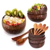 Skålar kreativ träfrukt sallad coco smoothie ramen skål naturlig kokosnöt och sked blandar hälsosamt diet bordsartiklar