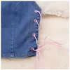 Dwuczęściowa sukienka damska y2k seksowny jeansowy zestaw z zawiesiną z tylną top i mini spódnicę w połączeniu z letnim różowym spaghetti tkanina 240407