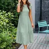 Party Dresses Lightweight Summer Dress Solid Color Women Elegant Multi-layer Patchwork Midi With Flying Sleeves Pleated For