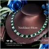 Kolczyki Zestaw Naszyjka Trzygracje 2PCS Luksusowy kwadratowy kwadrat Cubic Cyrronia Dark Green Stud i biżuteria dla kobiet TZ993 Drop dostawa S DHXH9