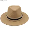 Brede rand hoeden emmer heren Panama hoed zomer boogband fedora sunhats trilby outdoor strand reismaat us 7 1/4 uk l yq240407