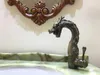 Bathroom Sink Faucets Antique Bronze Finish Single Hole /handle Dragon Faucet Mixer Tap Pure Hand-Made Brass Deck Mounted