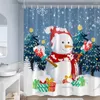 シャワーカーテンかわいい雪だるまクリスマスカーテン冬の白い雪だるまXmasボールギフト年壁ぶらぶら生地ホームバスルームの装飾セット