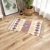 Carpets Nordic Hand Woven Cotton Linen Bedside Bedroom Mat Printed Area Rug With Tassels Bathroom Non-slip Corridor Door Mats