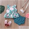 Conjuntos de roupas Roupas meninas de menina Conjunto de verão 2 PCs Lotus Tops sem mangas DOT Briefs casual boho infantil 0-18m entrega de gotas