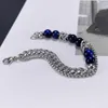 Link Bracelets JHSL Men Statement Dark Blue Bead And Chain Bangles Stainless Steel Father Birthday Gift Fashion Jewelry