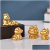 Objets décoratifs Figurines Golden Chinois Zodiaque Animal Miniature Mascot Scpture Collectibles Résine Statues Scptures Feng Drop del Dhqtr