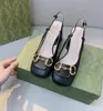 High Heels Designer Woman Sandals Cgunky Heel 7cm Genuine Leather Black Matte Horsebit Thick Heel Woman Shoes Large Size 34-42
