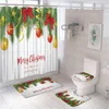 Shower Curtains Funny Santa Claus Cartoon Pig Curtain Sets Xmas Tree Bathroom Decor Christmas Bath Mats Non Slip Rug Carpet Toilet Cover