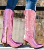 Cowboy Pink Cowgirl Stiefel für Frauen Zip bestickt spitzs klobig Absatz Mid Cal Western Stiefel Shinny Schuhe 2208081325800