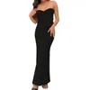Casual Dresses Women Off Shoulder Ribbed Knit Bodycon Long Dress Evening Party Summer Clothes Twist Knot Front Strapless Sleeveless Tube